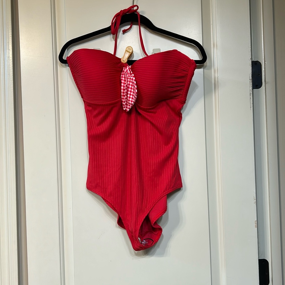 Matilda Jane Red One-Piece Swimsuit with Gingham Tie